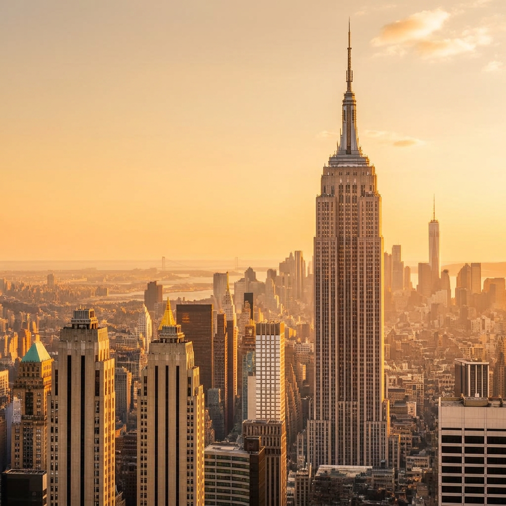 Manhattan skyline at golden hour